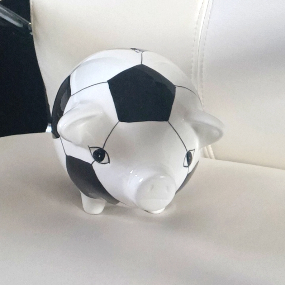 Piggy Bank Black and White Soccer Pattern